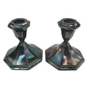 Vintage Lot of 2 Wallace Silver Plated Candlestick Holders 5010 Weighted 3.75" H